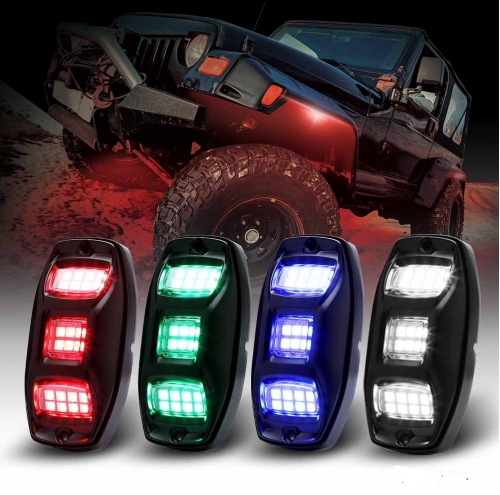 232.8 Degree 4 Multi-Color+White(RGBW) Pods LED Rock Light Kit With Remote Control&Bluetooth